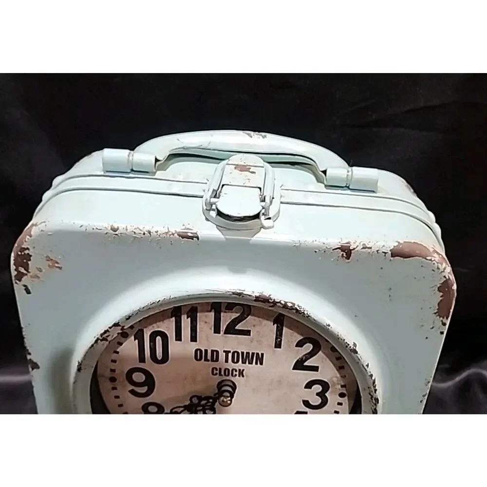 Old Town Clock 67 Baily St Shabby Blue Metal 2 Sided Distressed Battery Operated